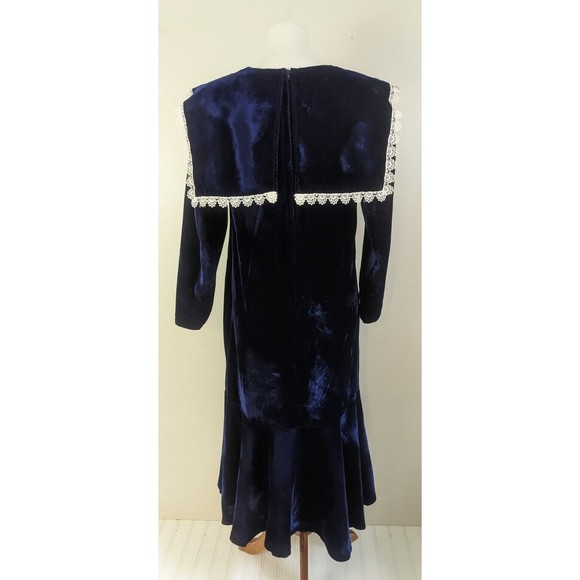 Vtg Gunne Sax Blue Velvet Dress Drop Waist Sailor Collar Lace Edwardian 4 6 USA - Picture 7 of 12